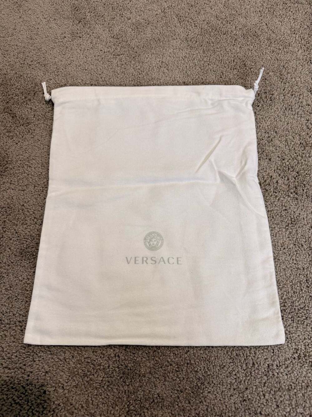 Versace White Drawstring Dust Bag With Medusa Head Logo